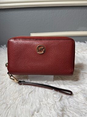 Michael Kors Brown Pebbled Leather Wristlet Wallet